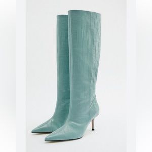 Pastel aqua crocodile leather boots